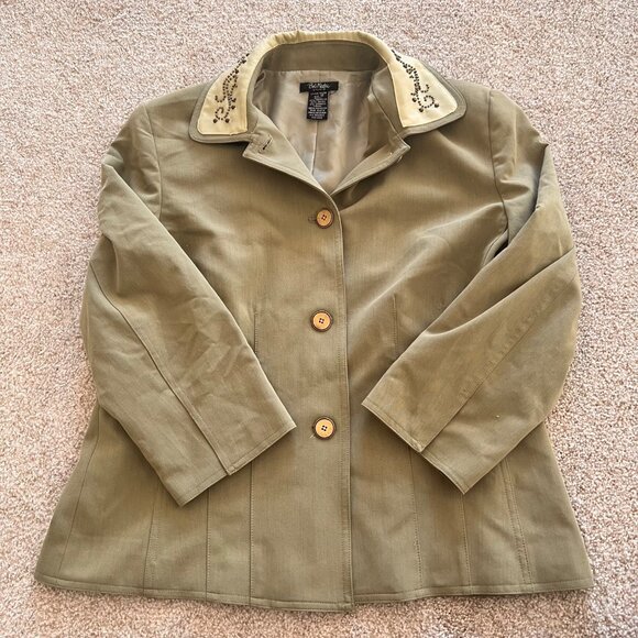 Bob Mackie Vintage Sage Green Blazer with Brown Beaded Collar Size 12 - Picture 10 of 11